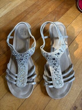 Gold Jeweled T-Strap Women's Wedges